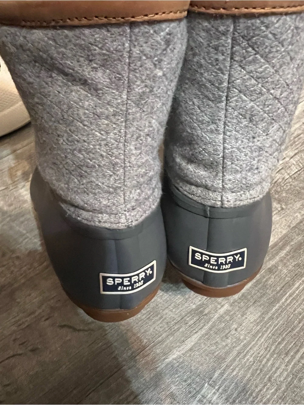 Sperry Gray and Brown Waterproof Wool-Trim Duck Boots